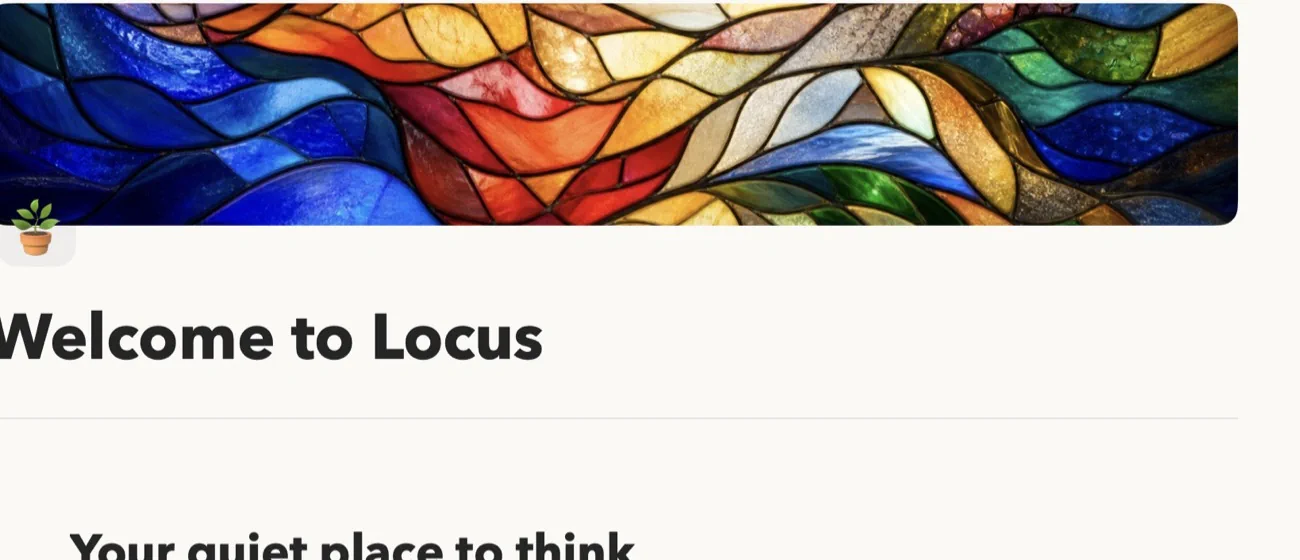 A Locus page cover: stained-glass artwork above the page title.
